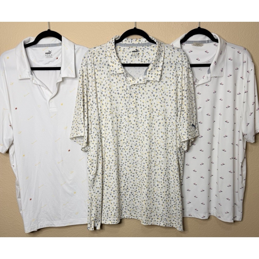 Puma Polo Mens XXL 3XL Print AOP Golf Performance Stretch Flex Bundle White